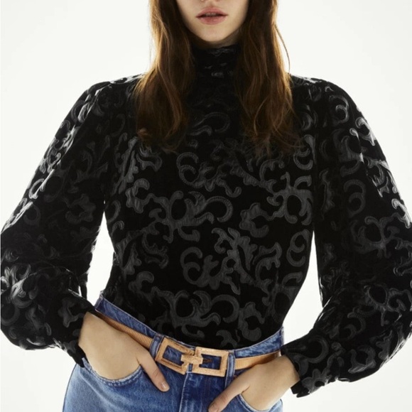 Zara Velvet Vegan Leather Top Black Whimsigoth Blogger Favorite Small - Picture 1 of 10
